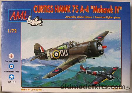 AML 1/72 Curtiss Hawk P-36G / 75-A4 Mohawk IV - Free French Cmdt. Tuslane Syria 1942 / USAF P-36G (ex-Norway) / 'Joe Soap II' No. 155 Sq RAF Burma 1943 / Ft. Keith Mac Even Royal New Zealand Air Force (RNZAF) Cuttack Burma 1943, 72 009 plastic model kit